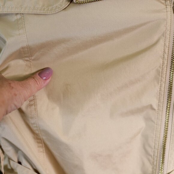 Nine West Size L Beige belted zip front collared contrast sleeves rain jacket - Picture 12 of 16